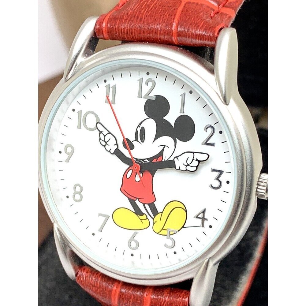 Disney Mickey Mouse Women's Watch White Dial 35mm Red Leather Band WDS000402